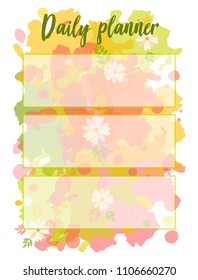 Vector illustration of Daily planner with abstract spring background. For print notebooks, daily planner for companies and private use. Organizer and Schedule template, diary, school accessories.  