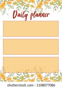 Vector illustration of Daily planner with abstract autumn background. For print notebooks, daily planner for companies and private use. Organizer and Schedule template, diary, school accessories.  