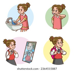 Vector illustration of daily routine kids
