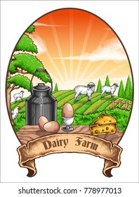 Vector illustration of dairy farm 