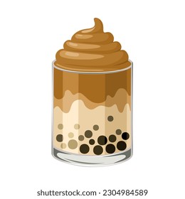 Vector illustration, dalgona coffee with boba, isolated on white background.