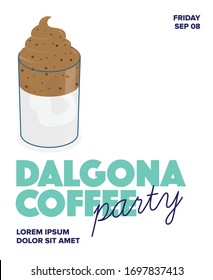 Vector illustration of Dalgona Coffee. Coffee with milk. Stir Coffee Concept. Dalgona Coffee Poster template
