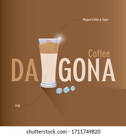 Vector Illustration Dalgona coffee. Whipped Coffee & sugar with Milk & Ice. Popular South Korean quarantine coffee, Now a world's most popular Coffee.