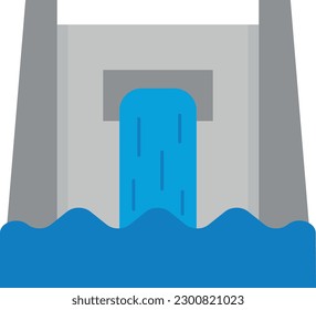 Ilustración vectorial de una presa. Dike, con vertido. Flujo de agua. Generar energía hidráulica. Construcción de presas por el hombre.