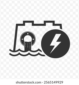 Vector illustration of dam electricity icon in dark color and transparent background(PNG).
