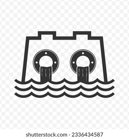 Vector illustration of dam icon in dark color and transparent background(PNG).