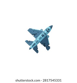 Vector illustration of a damaged blue fighter jet airplane wreckage isolated on white background