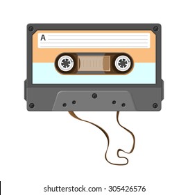 A vector illustration of a damaged retro cassette tape.
Damaged Retro Cassette Tape Icon Illustration.
Vintage broken music tape from the 1980s.