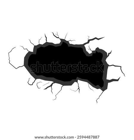 Vector illustration of a damaged wall with black holes and cracks. Earthquake damage resulting from natural disasters. Template for background.