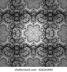 Vector illustration. Damask dim abstract flower seamless pattern on gray background. Ornate decoration.