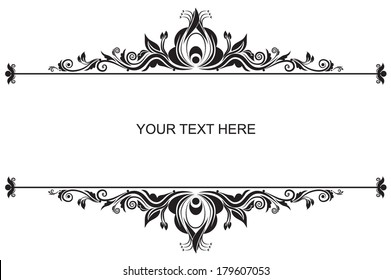 Vector illustration of a damask floral design for invitations, greeting cards in simple black and white color isolated on white 