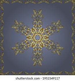 Vector illustration. Damask gold abstract flower seamless pattern on yellow, brown and neutral colors. Ornate decoration.