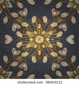 Vector illustration. Damask gold abstract flower on gray background. Ornate decoration.