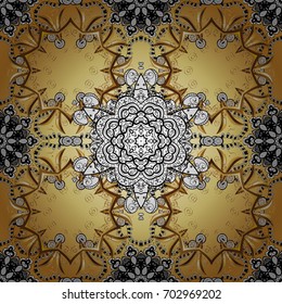 Vector illustration. Damask gold abstract flower on colorful background. Ornate decoration.