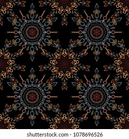 Vector illustration. Damask seamless background pattern in yellow and gray colors.