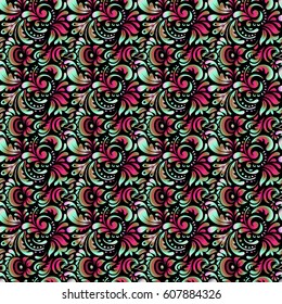 Vector illustration. Damask seamless background pattern with abstract doodles.