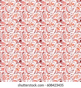Vector illustration. Damask seamless background pattern with abstract doodles.