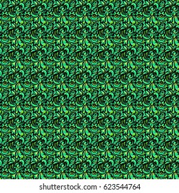 Vector illustration. Damask seamless background pattern with abstract doodles.