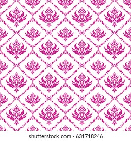Vector illustration. Damask seamless background pattern in magenta colors.