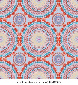 Vector illustration. Damask seamless background pattern in blue and yellow colors.