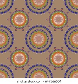 Vector illustration. Damask seamless background pattern in pink, green and beige colors.