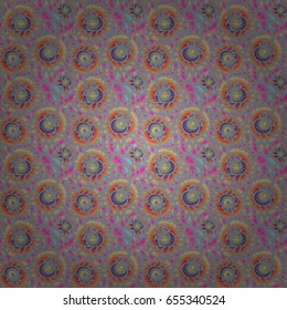 Vector illustration. Damask seamless background pattern in yellow and violet colors.