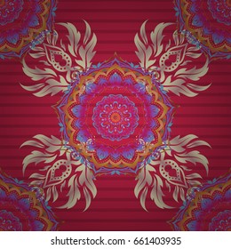 Vector illustration. Damask seamless background pattern in pink and yellow colors.