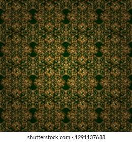 Vector illustration. Damask seamless doodle pattern on green background.