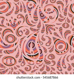Vector illustration. Damask seamless doodle pattern on pink background.