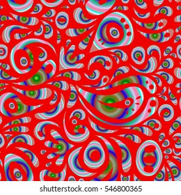 Vector illustration. Damask seamless doodle pattern on red background.