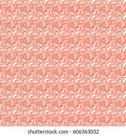 Vector illustration. Damask seamless doodle pattern on orange background.