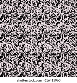 Vector illustration. Damask seamless doodle background pattern in neutral and black colors.