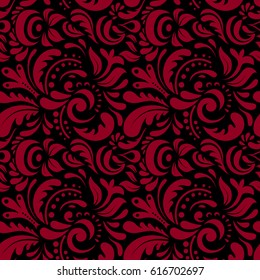 Vector illustration. Damask seamless doodle background pattern in red colors.