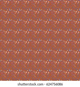 Vector illustration. Damask seamless doodle pattern in violet, orange and blue colors.
