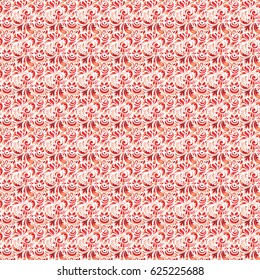 Vector illustration. Damask seamless doodle background pattern in brown, red and orange colors.