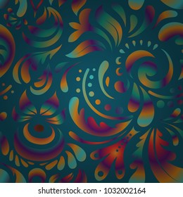 Vector illustration. Damask seamless floral pattern in blue, purple and green colors.