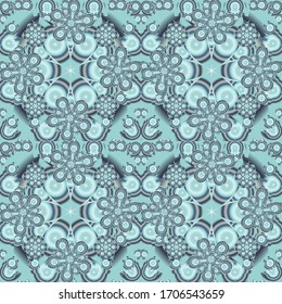 Vector illustration. Damask seamless floral background pattern in violet, green and blue colors.