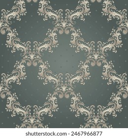 Ilustración vectorial. Patrón floral sin costuras de damasco. Textura de lujo para Fondos de pantalla, patrones de tela. Fondo barroco.Antiguas.