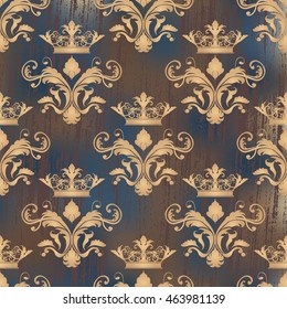 Vector illustration. Damask seamless floral pattern. element crown.