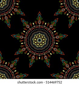 Vector illustration. Damask seamless floral background pattern in neutral, violet and green colors.