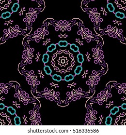 Vector illustration. Damask seamless floral pattern in violet, pink and purple colors.