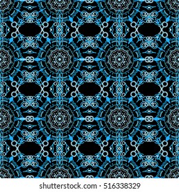 Vector illustration. Damask seamless floral pattern in blue colors.