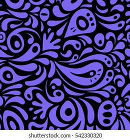 Vector illustration. Damask seamless floral background pattern in violet colors.