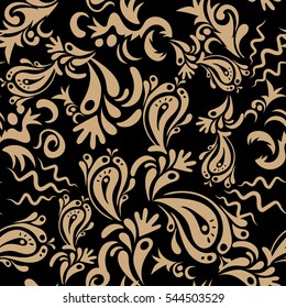 Vector illustration. Damask seamless floral pattern in beige and black colors.