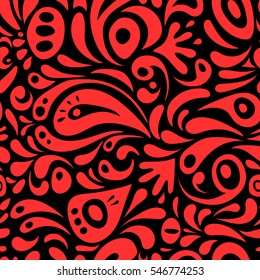 Vector illustration. Damask seamless floral background pattern in red colors.