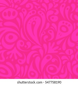 Vector illustration. Damask seamless floral background pattern in magenta and pink colors.