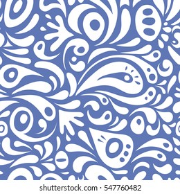 Vector illustration. Damask seamless floral pattern in white and blue colors.