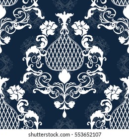 Vector illustration. Damask seamless floral pattern.