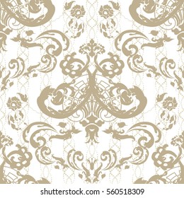  Vector illustration. Damask seamless floral pattern.