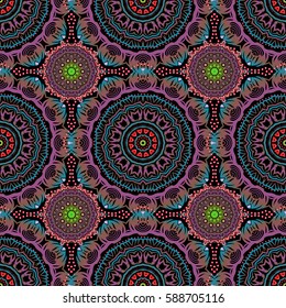 Vector illustration. Damask seamless floral background pattern in green and brown colors.